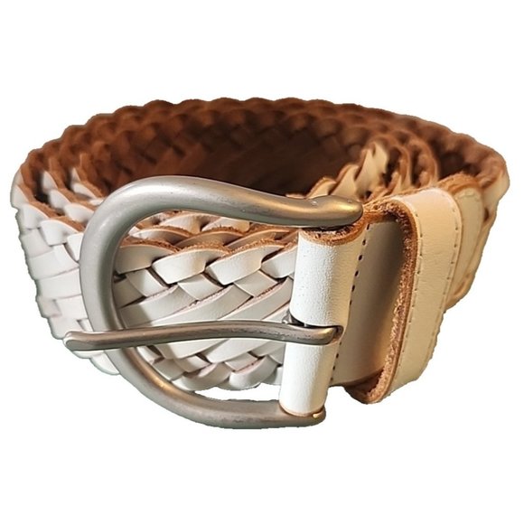 Large Wide White Woven Leather Belt Brass Buckle Coldwater Creek Womens New main image 6